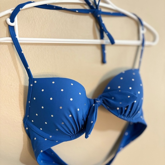 Aerie Vibrant Blue & Silver Polka Dot Push Up Halter Bikini Top - Size 34B EUC - Picture 3 of 13